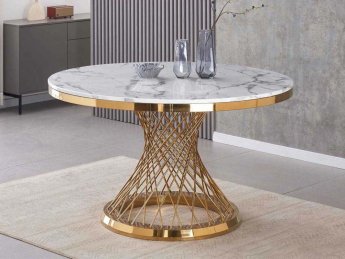 Table Eden marbre pied doré or