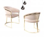 Chaise RUYA velours beige pied OR